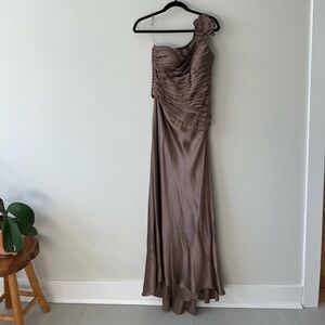 Niteline Elegant One-Shoulder Gown in Taupe